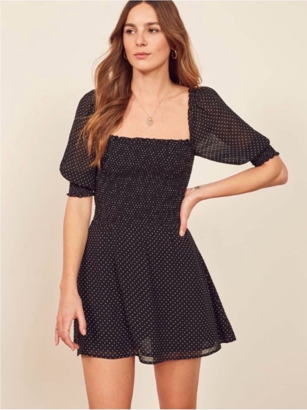 Reformation Elle Polka Dot Smocked Mini Dress 12